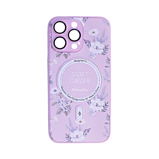 Capa Magnetic com Desenho De Flores para Apple iPhone 14 Pro Rosa